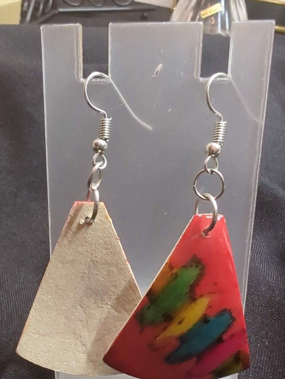 Handmade Colorful Red Paint-Splash Drop Earrings
